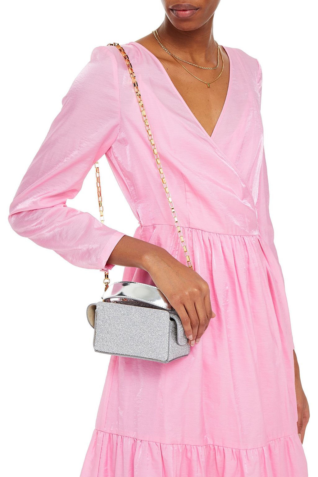 WANDLER Yara Box glittered faux leather tote