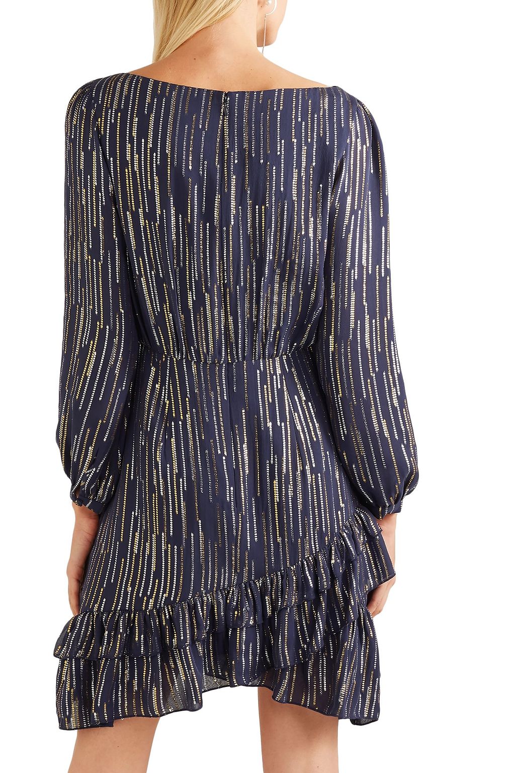 SALONI Felicia ruffled striped silk and Lurex-blend dress