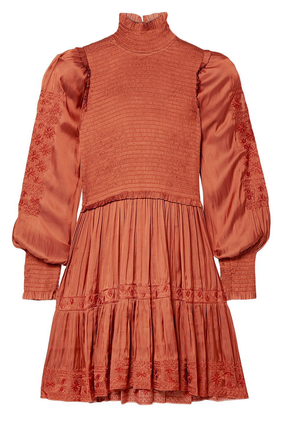 Ulla Johnson Woman Angelica Shirred Embroidered Satin Mini Dress Tan Size 10