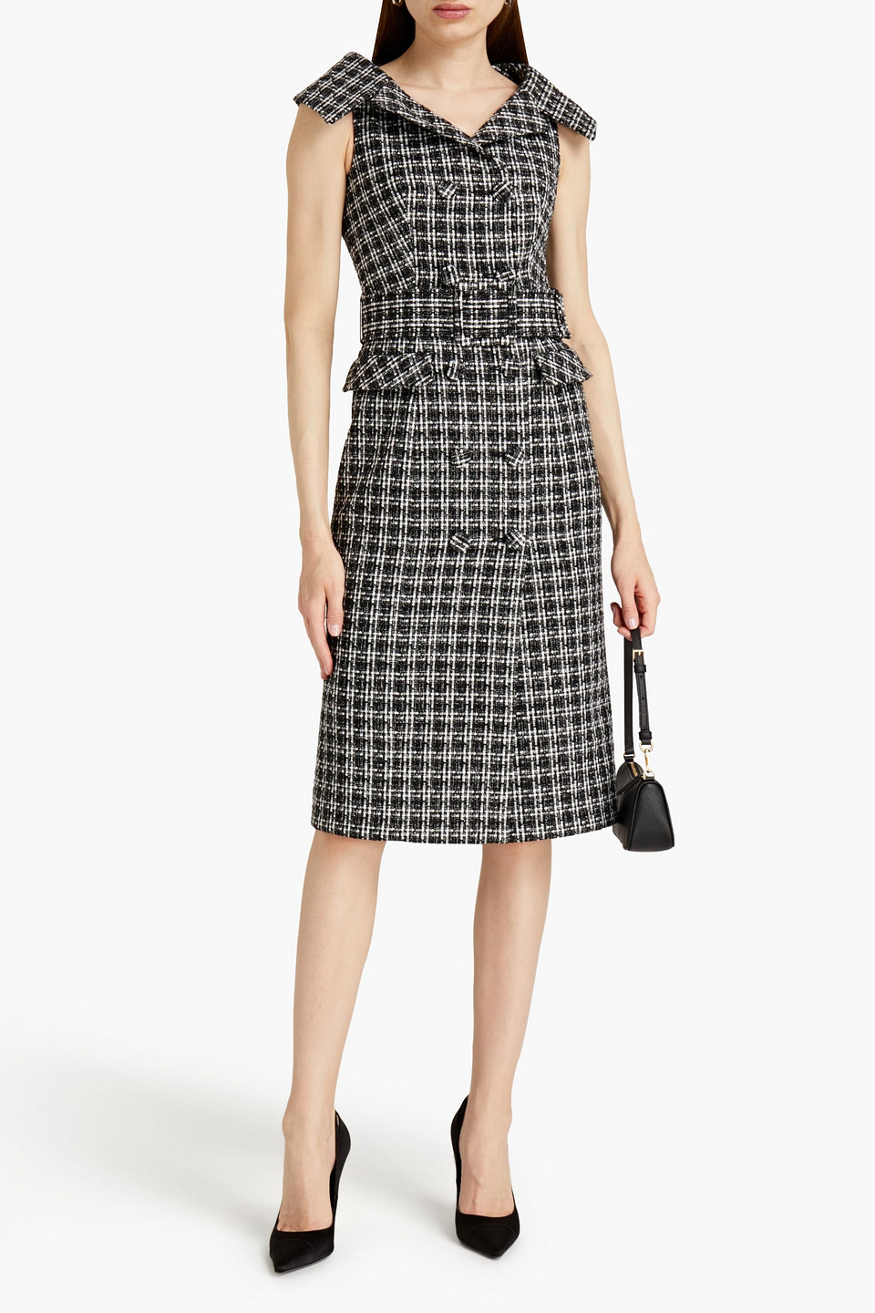 Huishan Zhang Domino Double-breasted Belted Tweed Dress