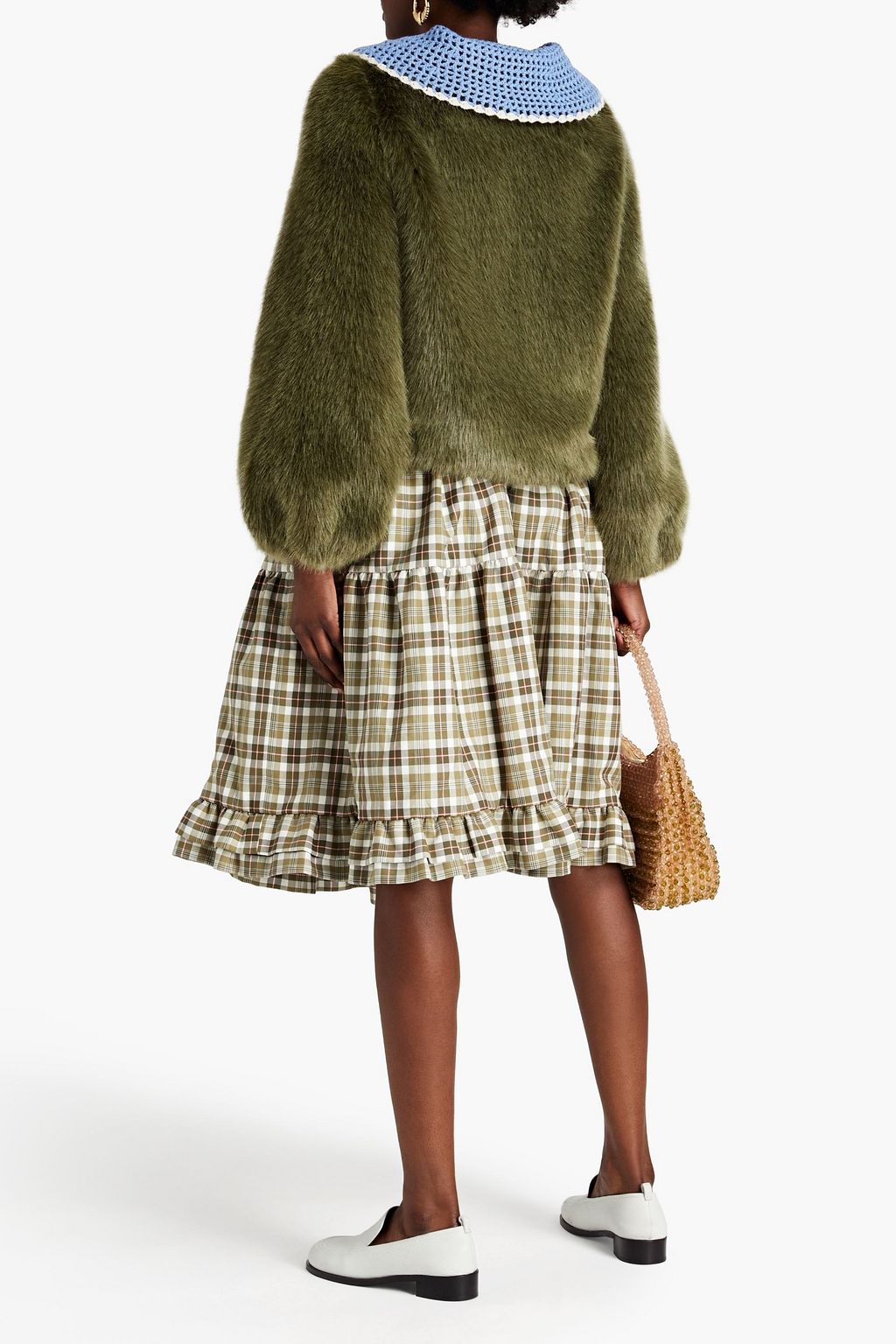 SHRIMPS Ralph macramé-trimmed faux fur jacket