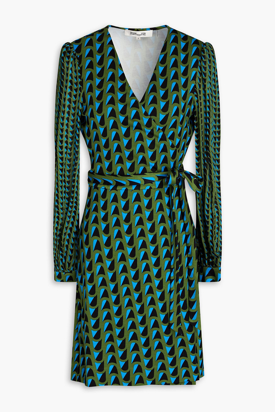 Diane Von Furstenberg Gala Belted Printed Gauze Mini Wrap Dress In Army Green