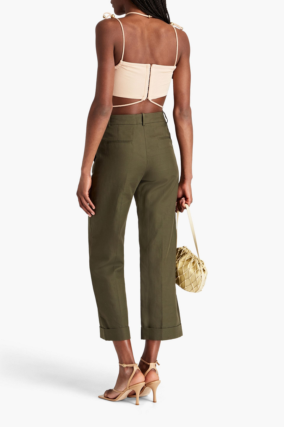 Dion Lee Cropped Ruched Crepe Top In Blush
