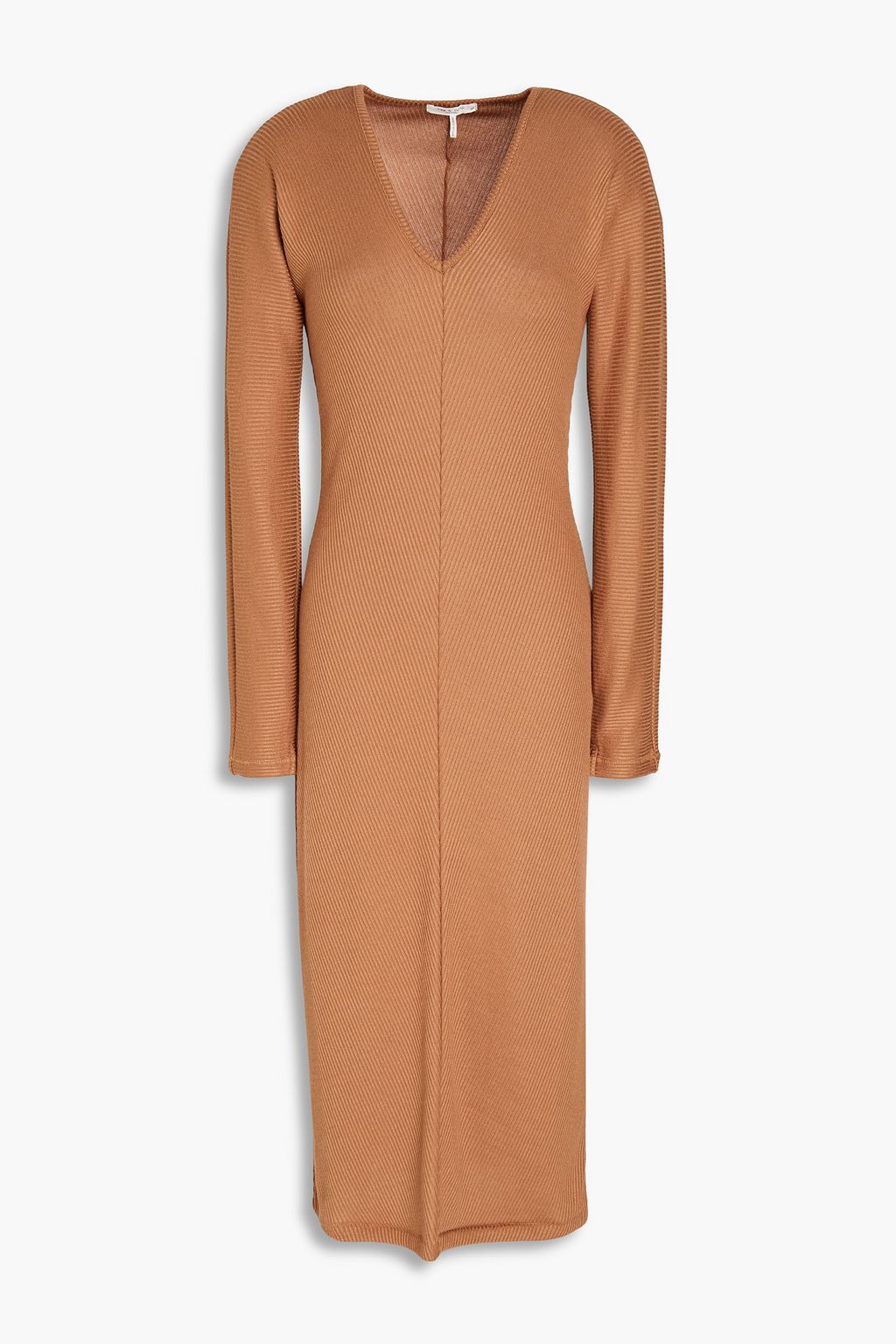 Camel Ribbed-knit midi dress | RAG 