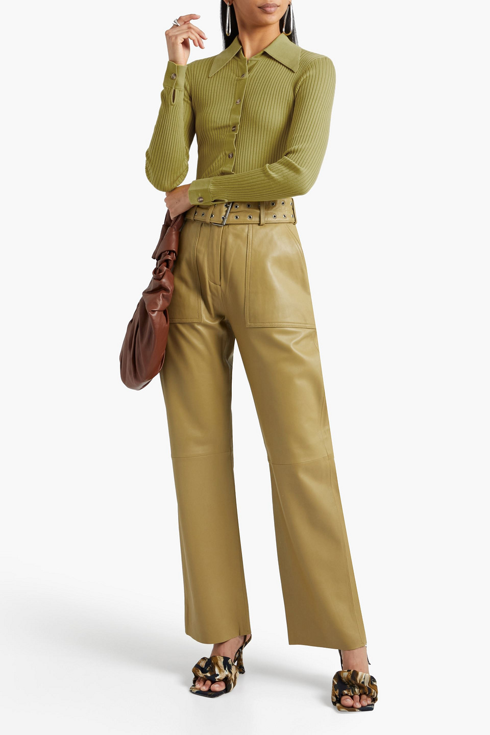 Dodo Bar Or Ribbed-knit Shirt In Sage Green