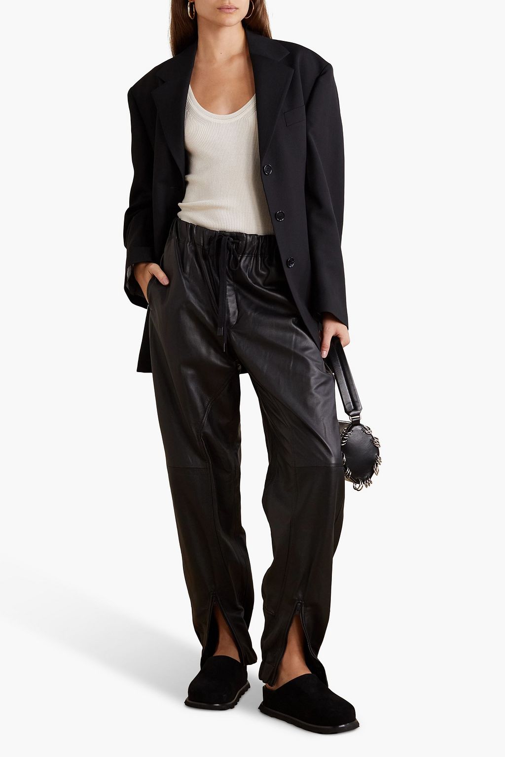 BASSIKE Leather track pants THE OUTNET