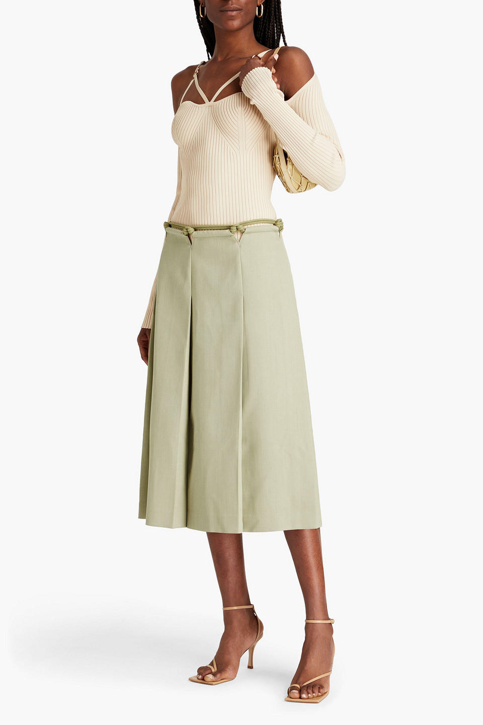 Dion Lee Braided Cord And Crepe Midi Skirt In Light Green