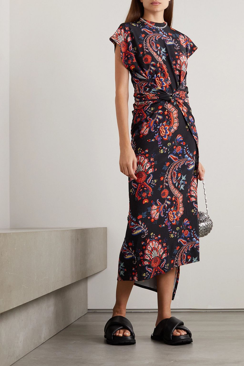 RABANNE Asymmetric printed stretch-jersey dress