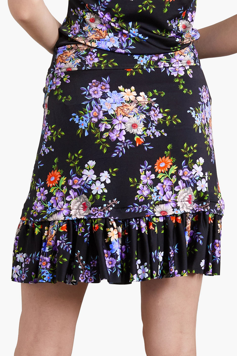 Rabanne Ruffled Floral-print Stretch-jersey Mini Skirt In Lavender