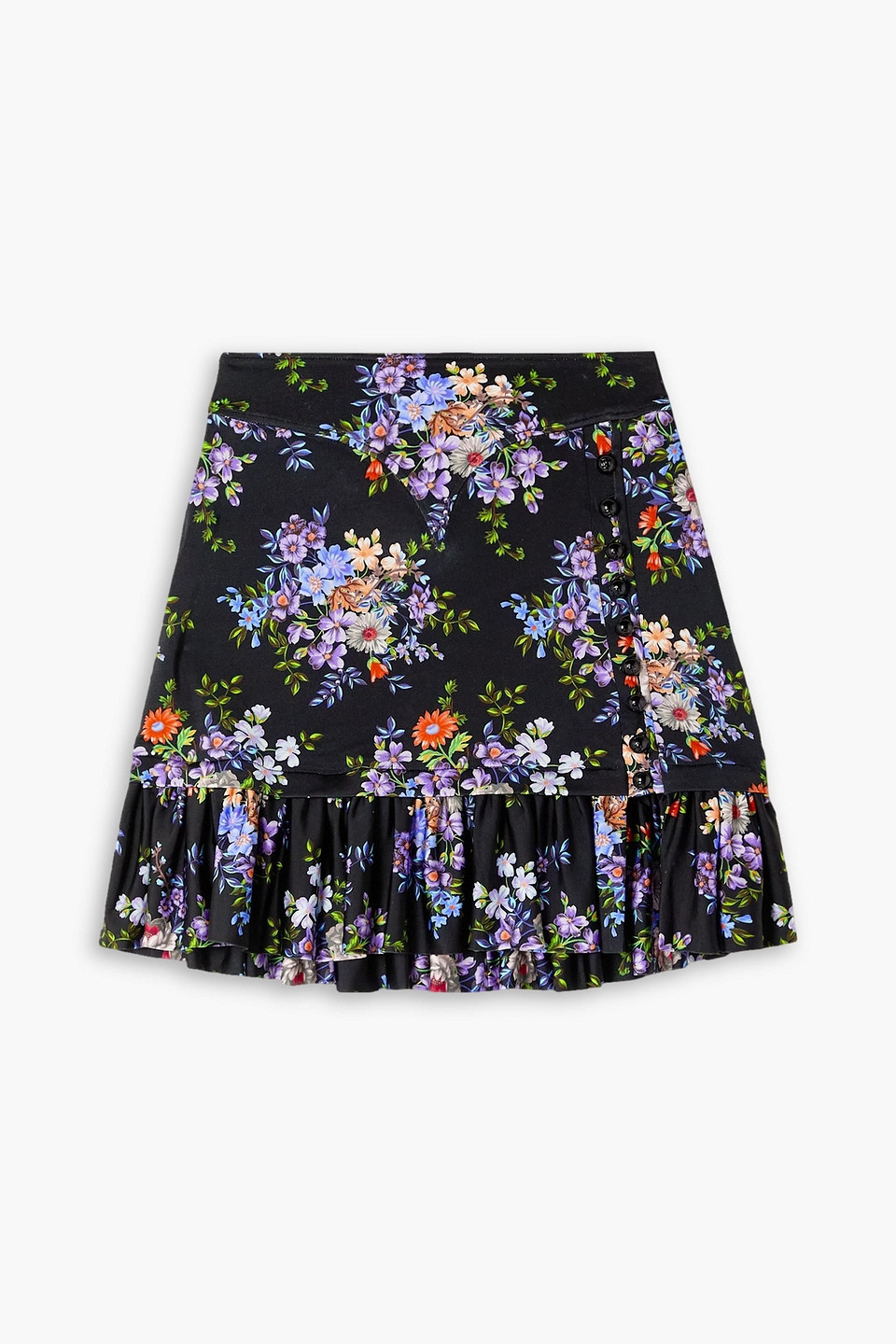 Rabanne Ruffled Floral-print Stretch-jersey Mini Skirt In Lavender