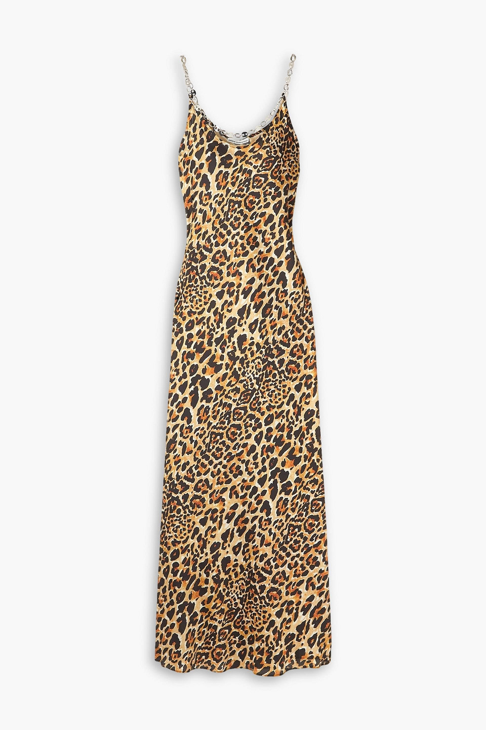 Shop Paco Rabanne Chain-embellished Leopard-print Satin Maxi Dress In Animal Print