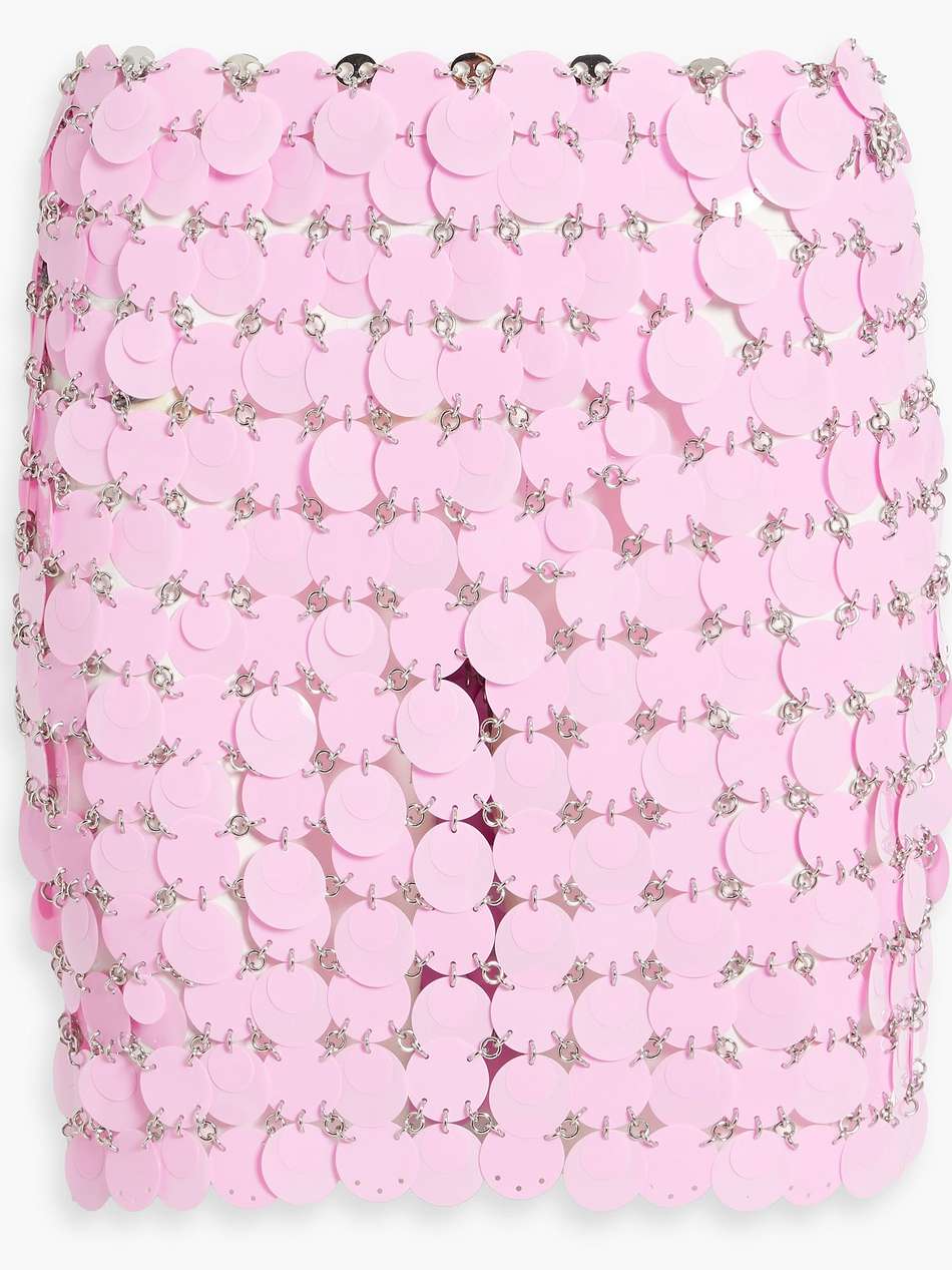 sequin-embellished chainmail mini skirt