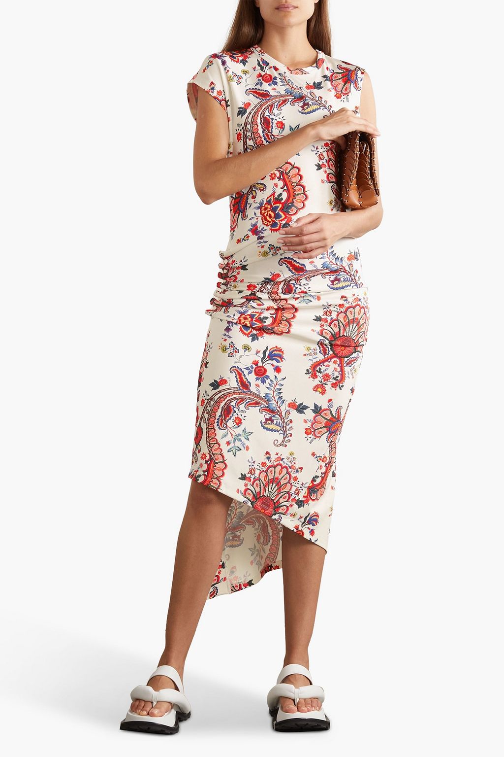 RABANNE Asymmetric floral-print stretch-jersey midi dress