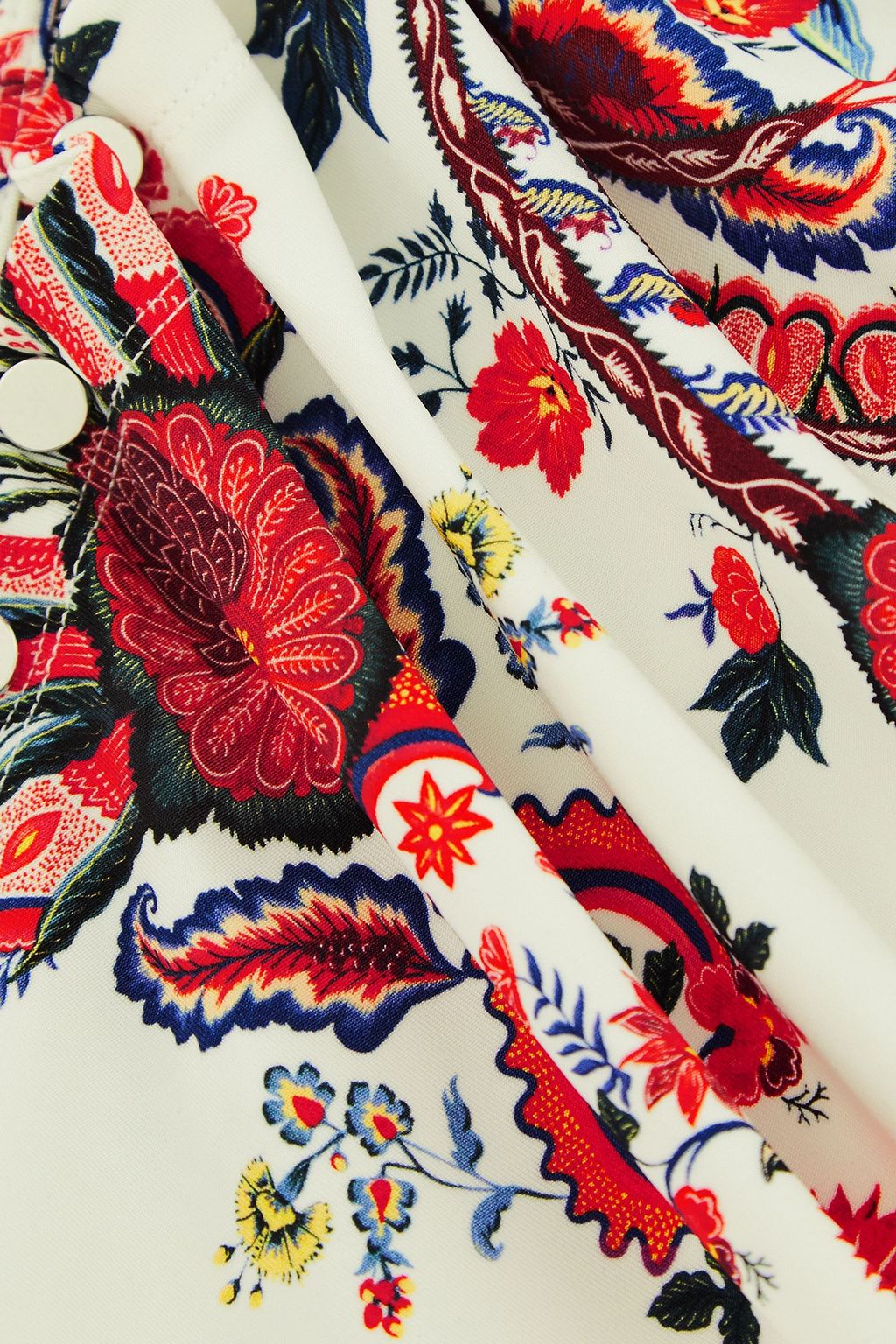 RABANNE Asymmetrischer Minirock aus Stretch-Jersey mit Paisley-Print und Raffungen