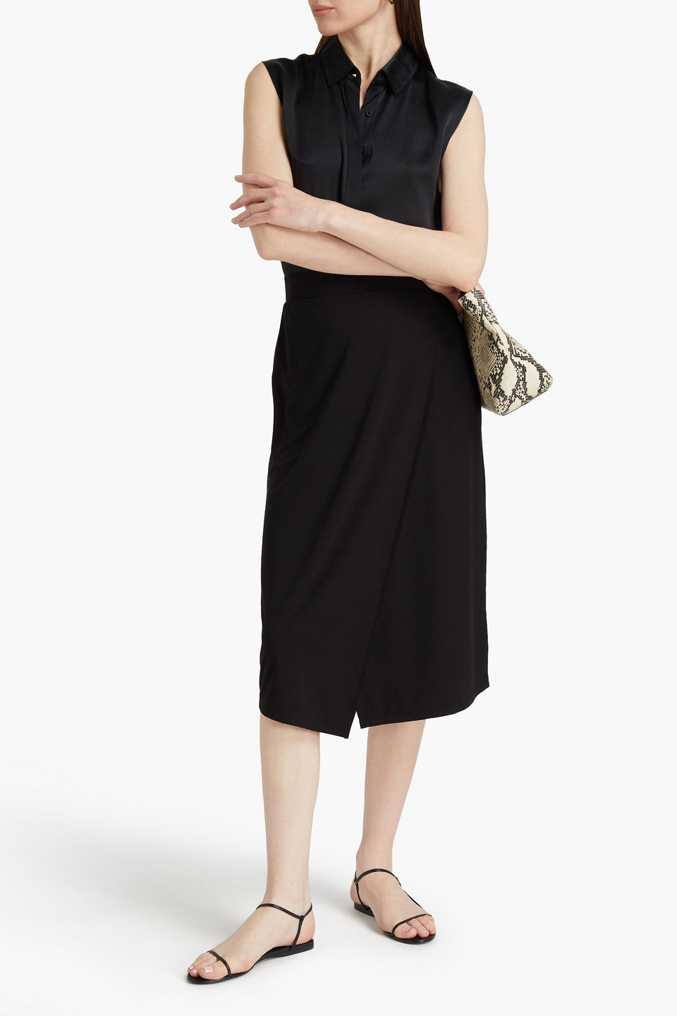 Vince Wrap-effect Jersey Midi Skirt In Black