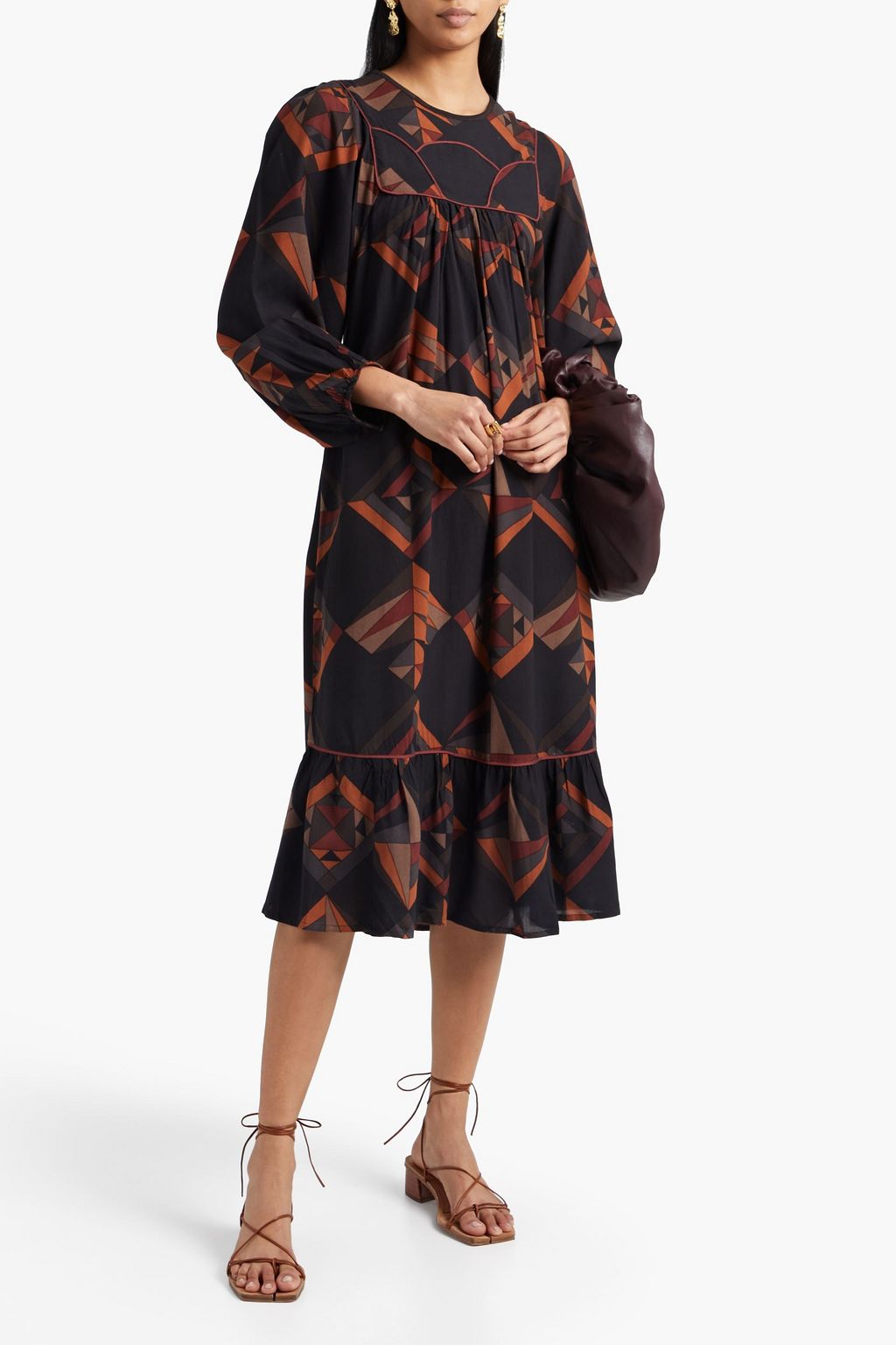ANTIK BATIK Delphine belted printed woven midi dress