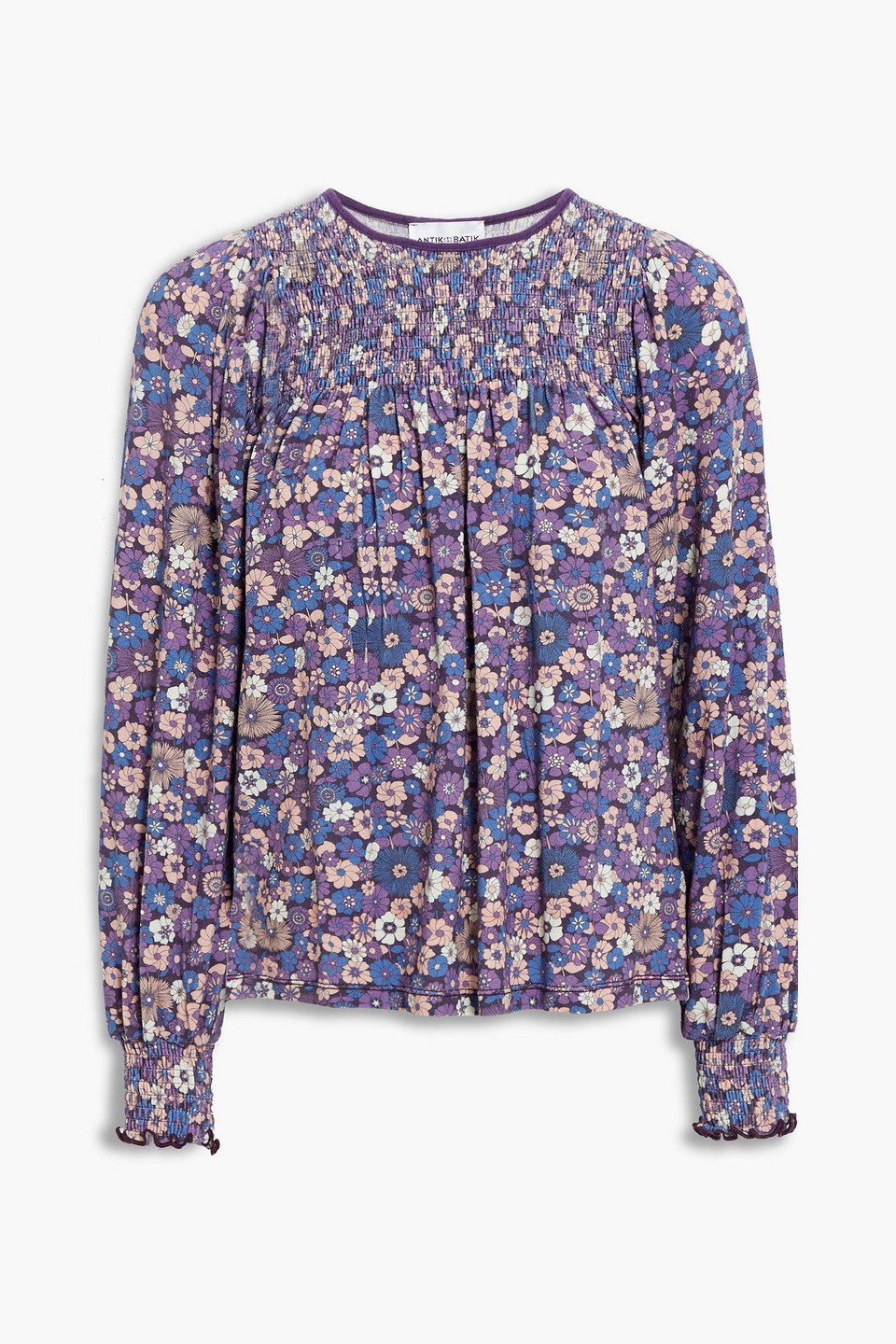 Antik Batik Antony shirred floral-print stretch-jersey blouse