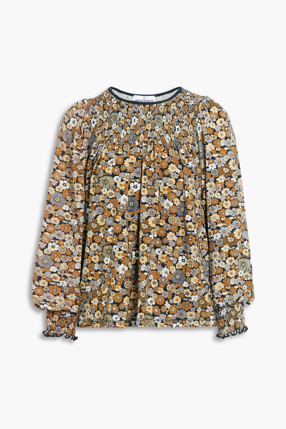 Antik Batik Antony shirred floral-print stretch-jersey blouse