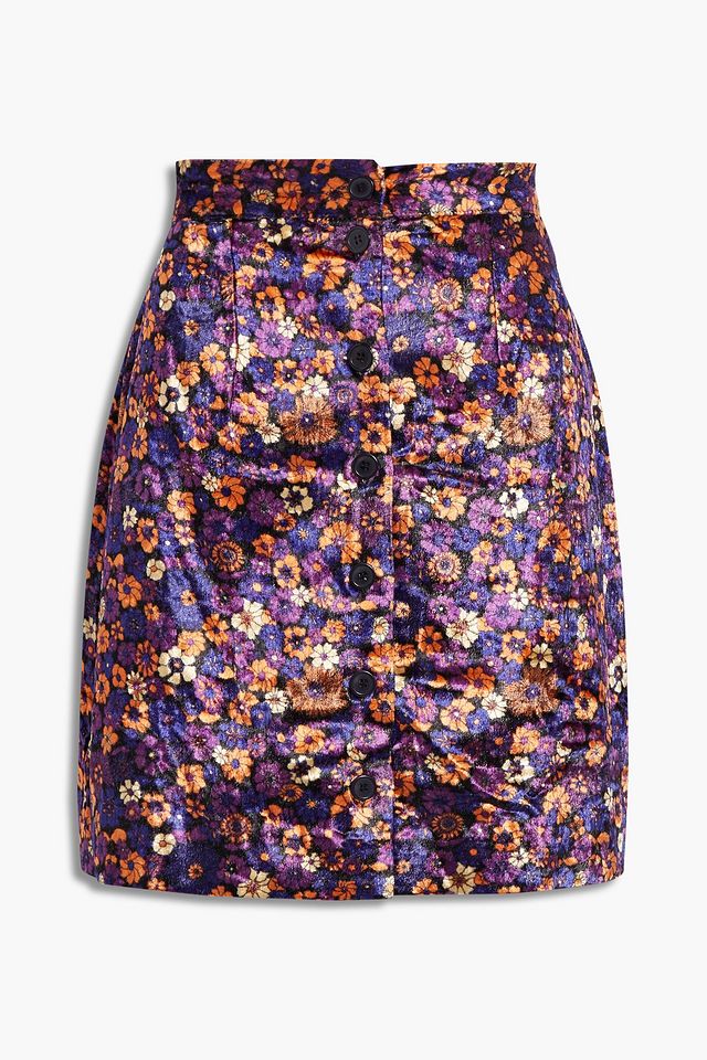 Paoli floral-print velvet mini skirt