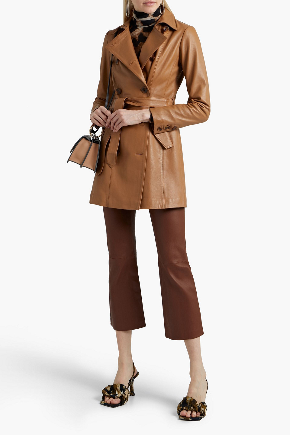 Muubaa Lyla Leather Trench Coat In Camel