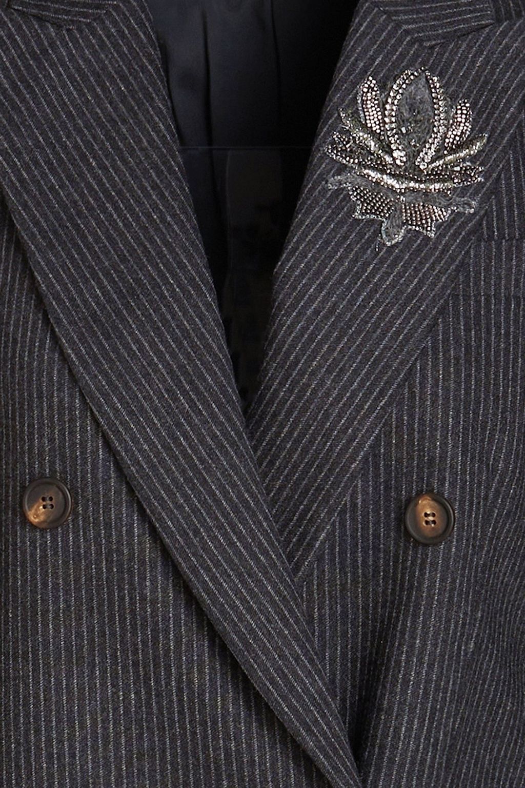 BRUNELLO CUCINELLI Double-breasted pinstriped wool-blend flannel blazer
