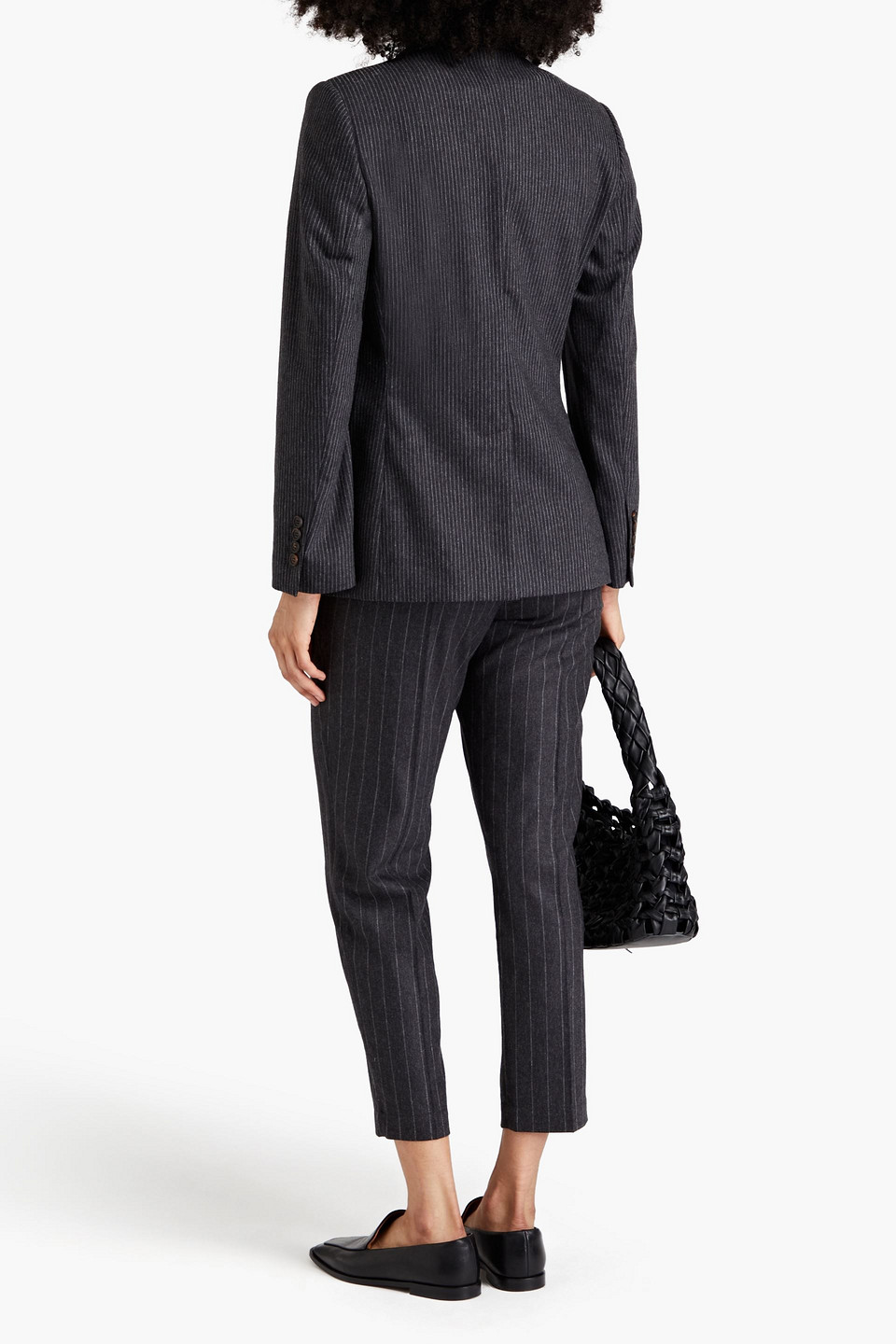 BRUNELLO CUCINELLI DOUBLE-BREASTED PINSTRIPED WOOL-BLEND FLANNEL BLAZER