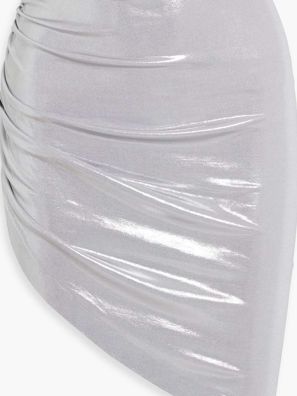 ruched metallic stretch-jersey mini skirt