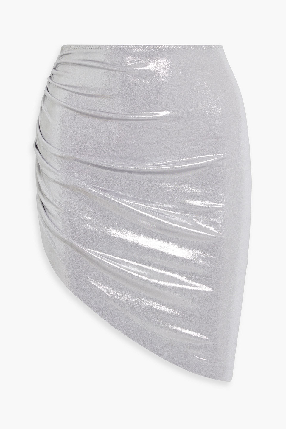 Ruched metallic stretch-jersey mini skirt