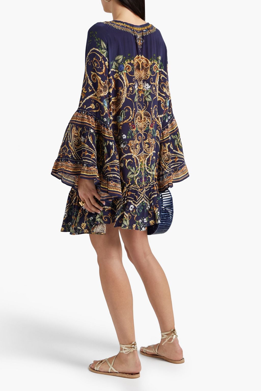 CAMILLA Crystal-embellished printed silk crepe de chine mini dress