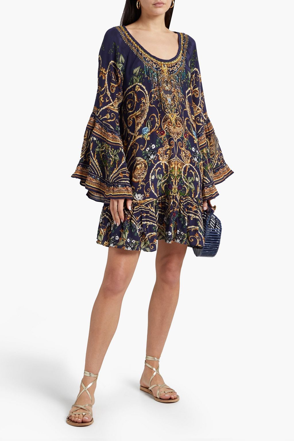CAMILLA Crystal-embellished printed silk crepe de chine mini dress