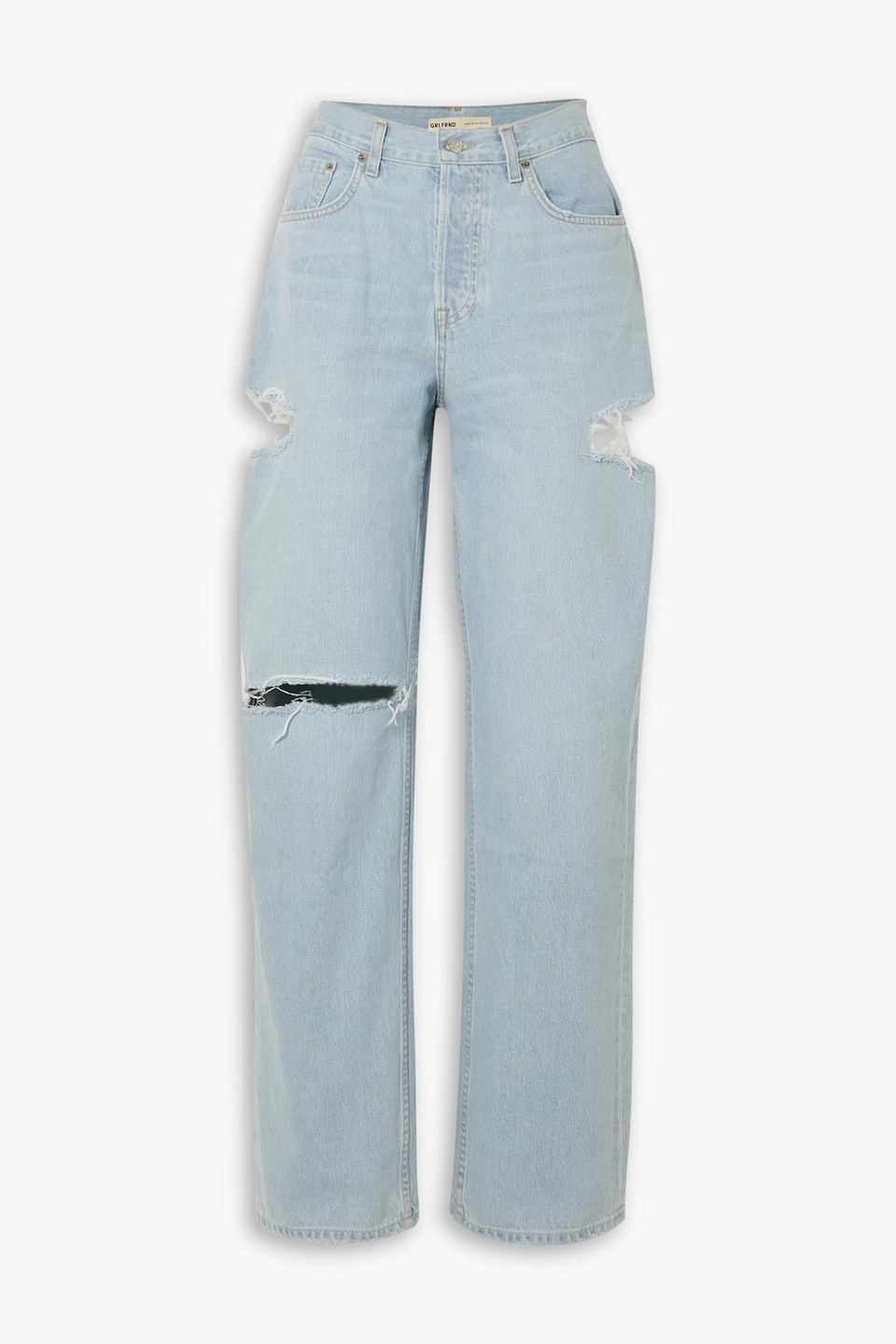 GRLFRND - Bella distressed cutout mid-rise straight-leg jeans - Blue - 27