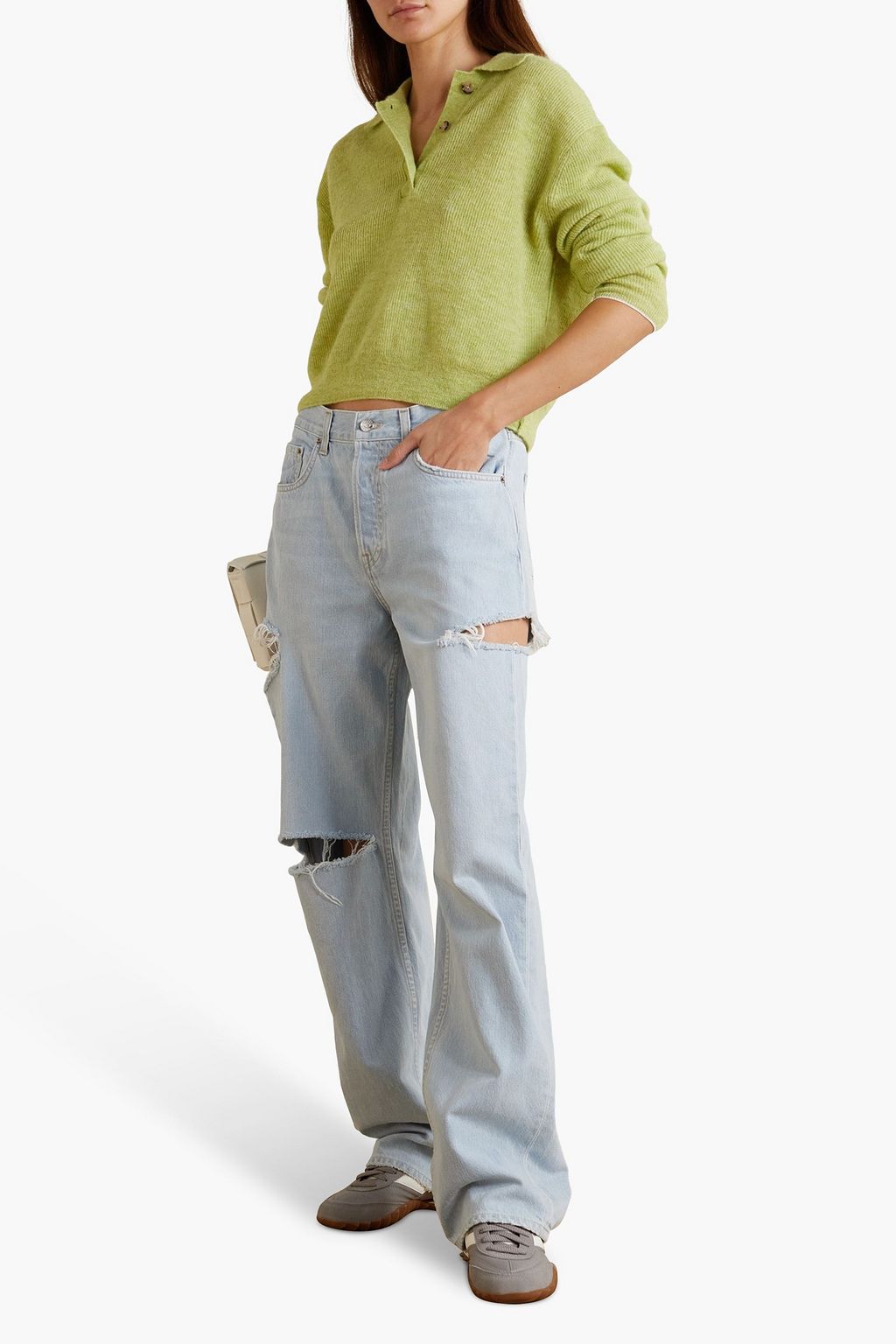 GRLFRND Bella distressed cutout mid-rise straight-leg jeans