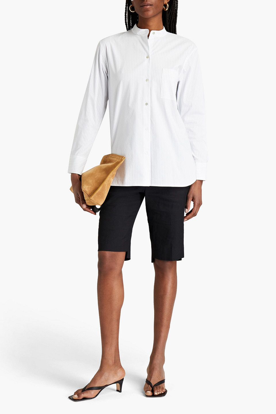 Vince Striped Cotton-blend Poplin Shirt In White