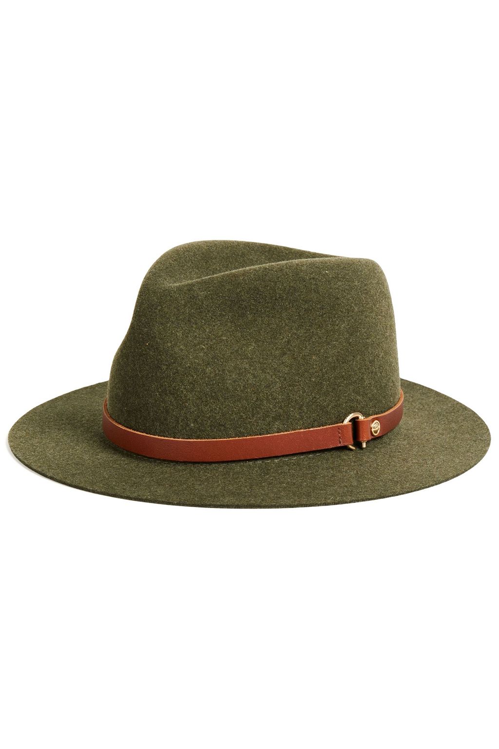 Army green Leather-trimmed wool fedora 