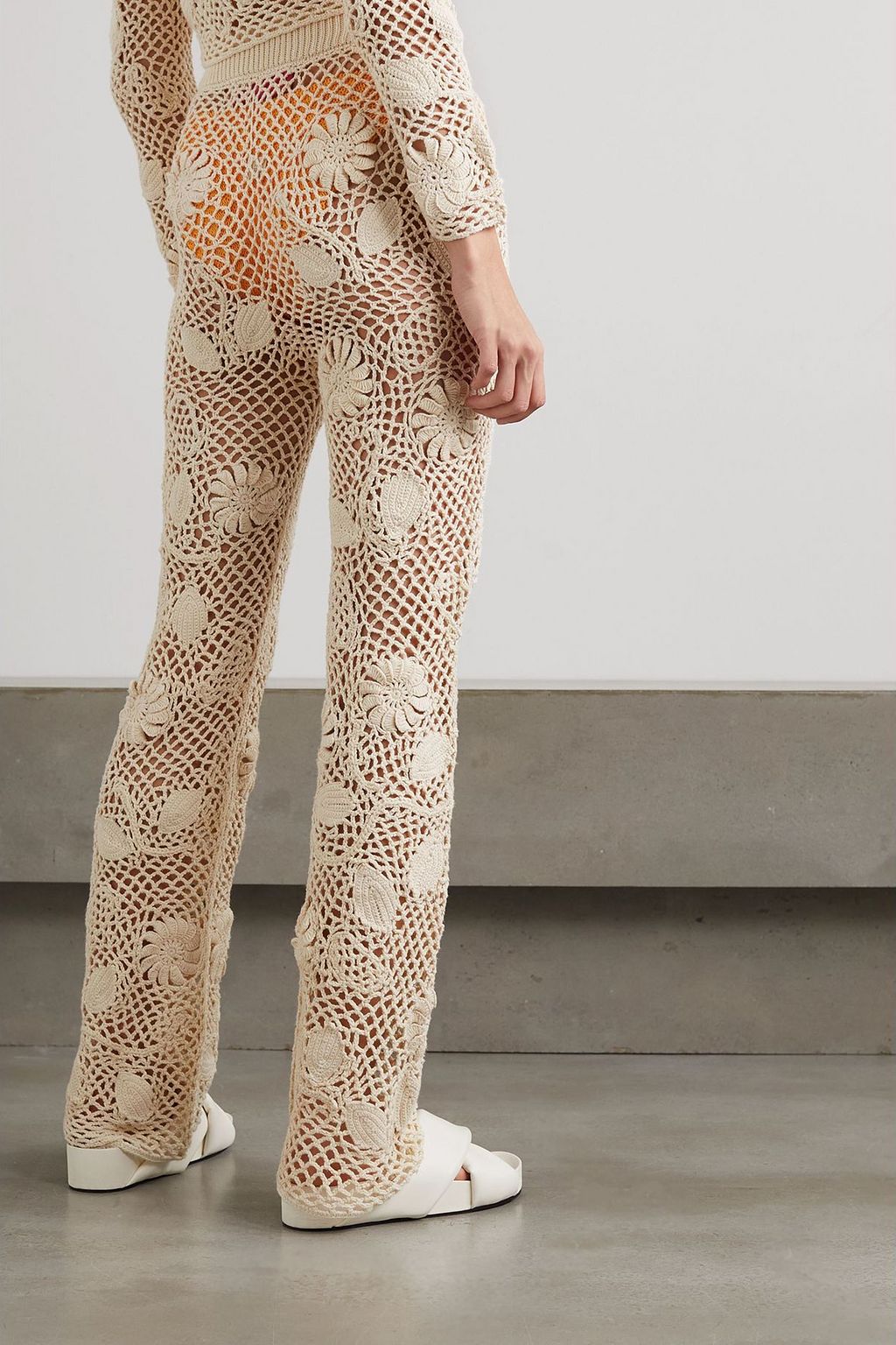 THE ELDER STATESMAN Crocheted cotton wide-leg pants