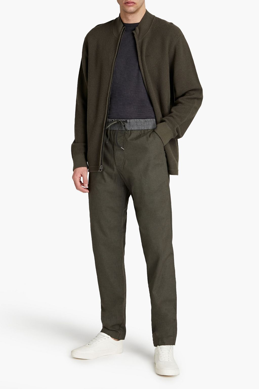 JAMES PERSE Waffle-knit cotton and cashmere-blend zip-up sweater