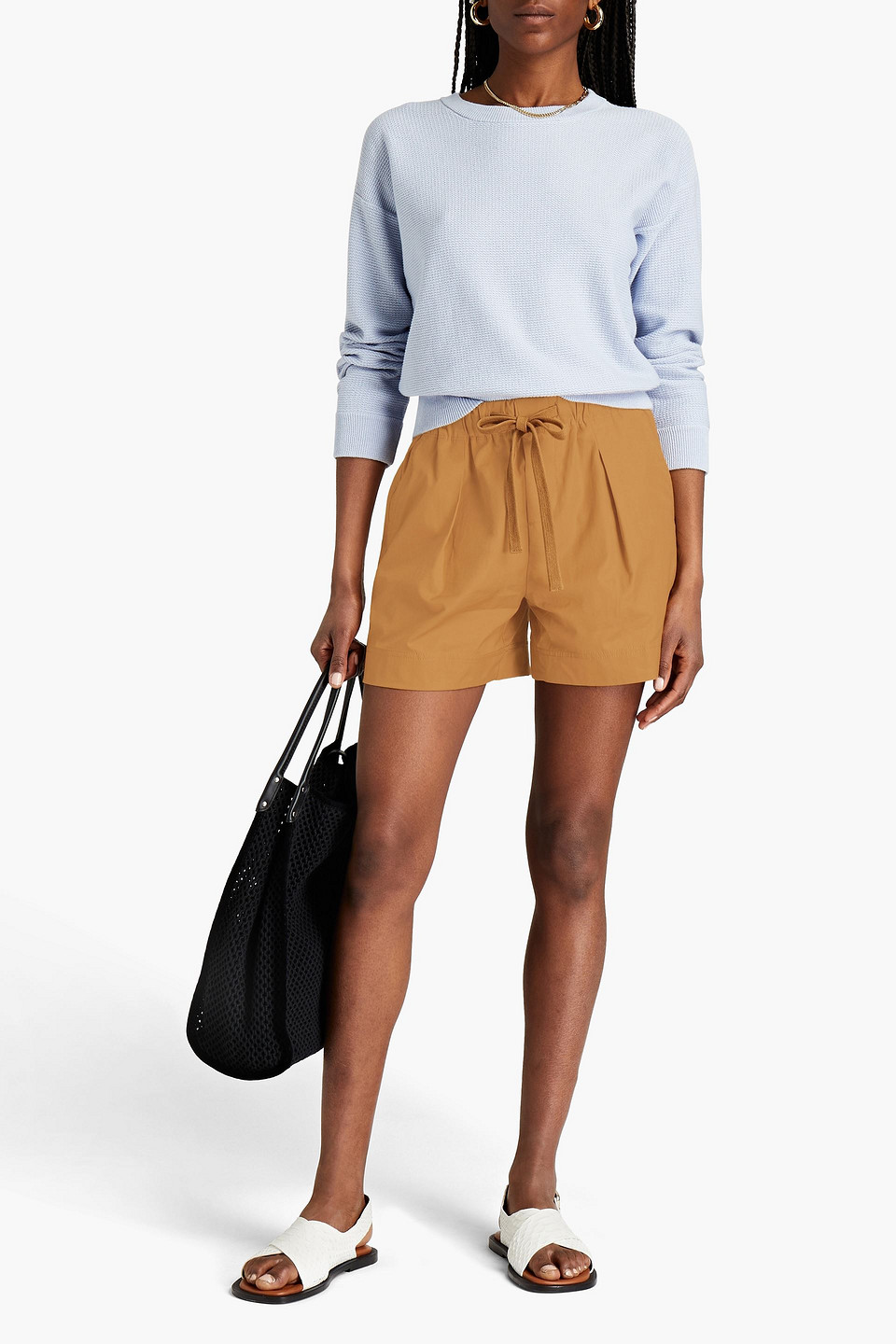 Vince Pleated Cotton-poplin Shorts In Camel