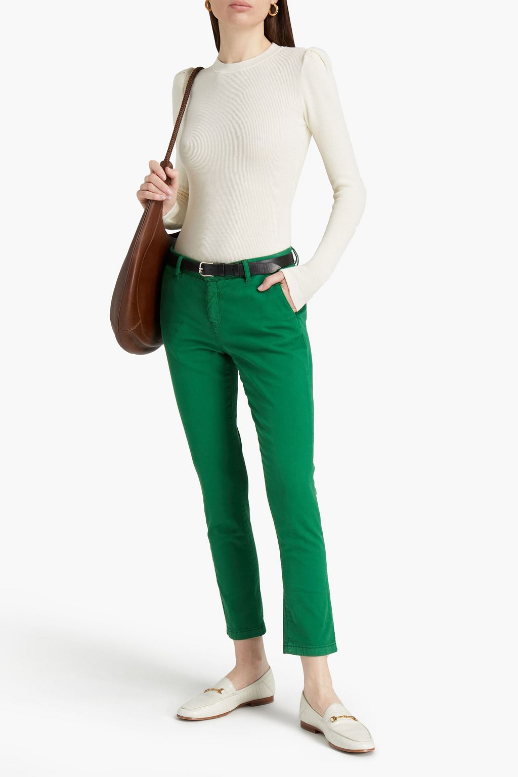 BA&SH Cropped cotton-blend gabardine slim-leg pants
