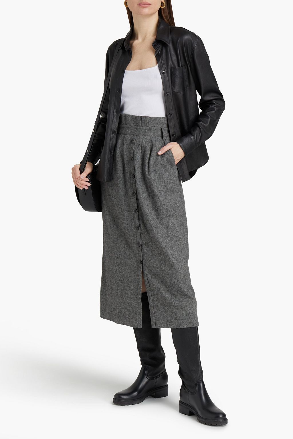 BA&SH Cohle button-detailed flannel midi skirt