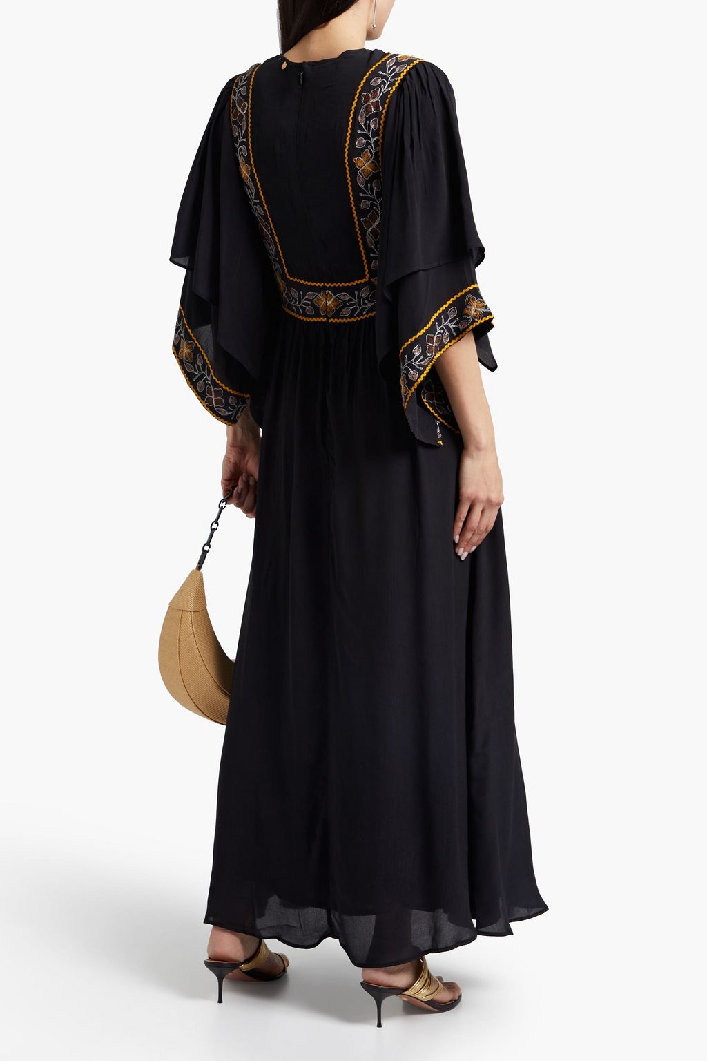ANTIK BATIK Romie rickrack-trimmed embroidered crepe de chine maxi dress