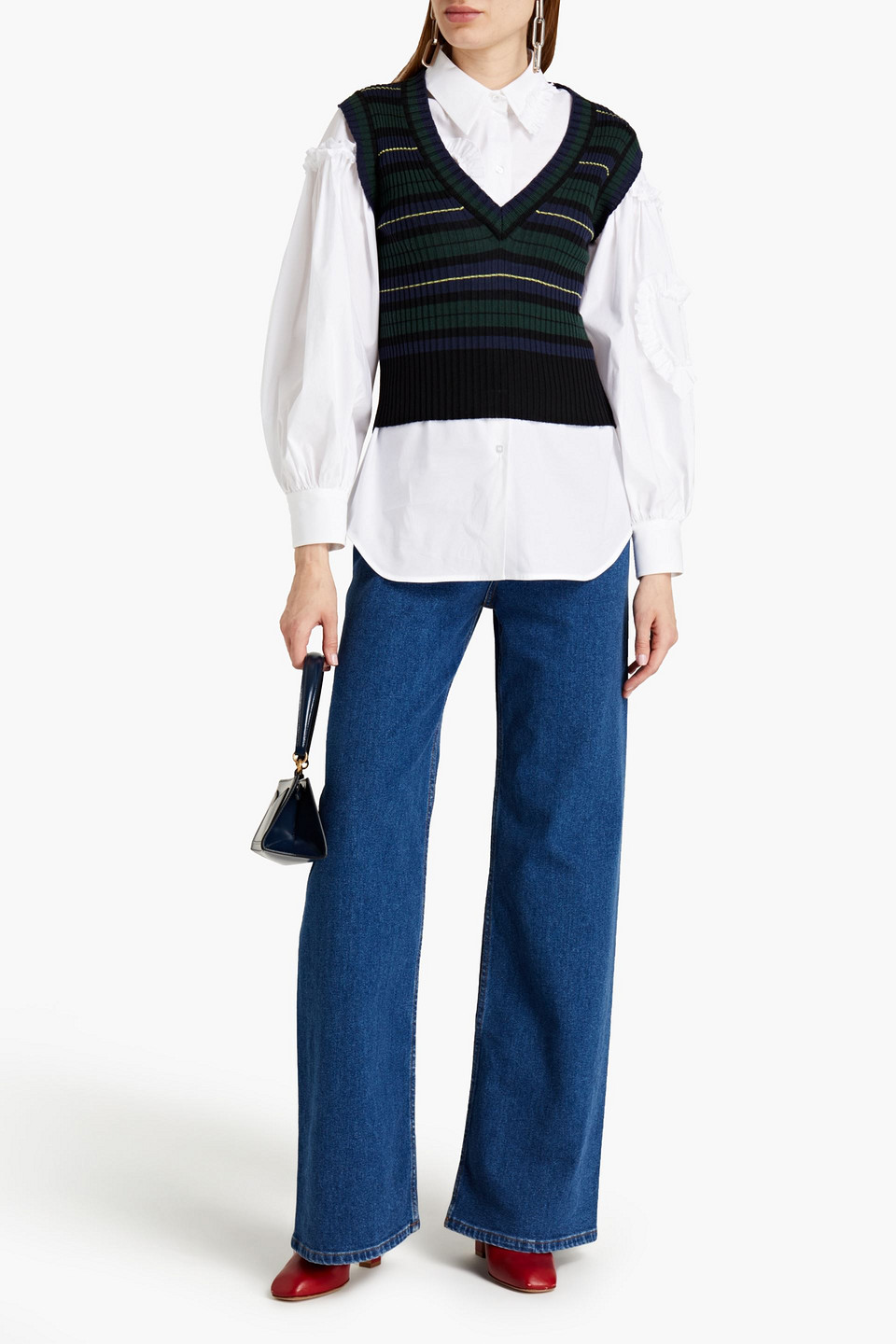 Vivetta Striped Ribbed Wool-blend Waistcoat In Blue