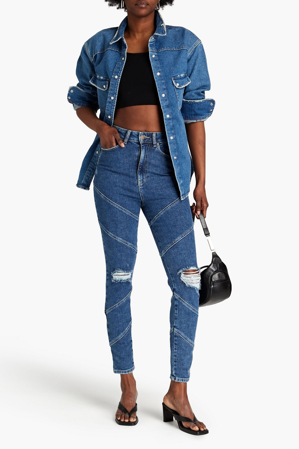 Retroféte Dora Distressed Denim Shirt In Mid Denim