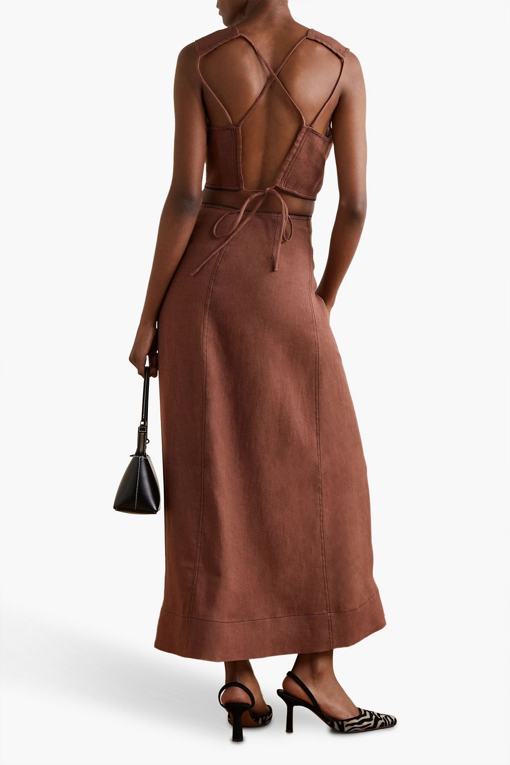 GANNI Bead-embellished cutout hemp maxi dress