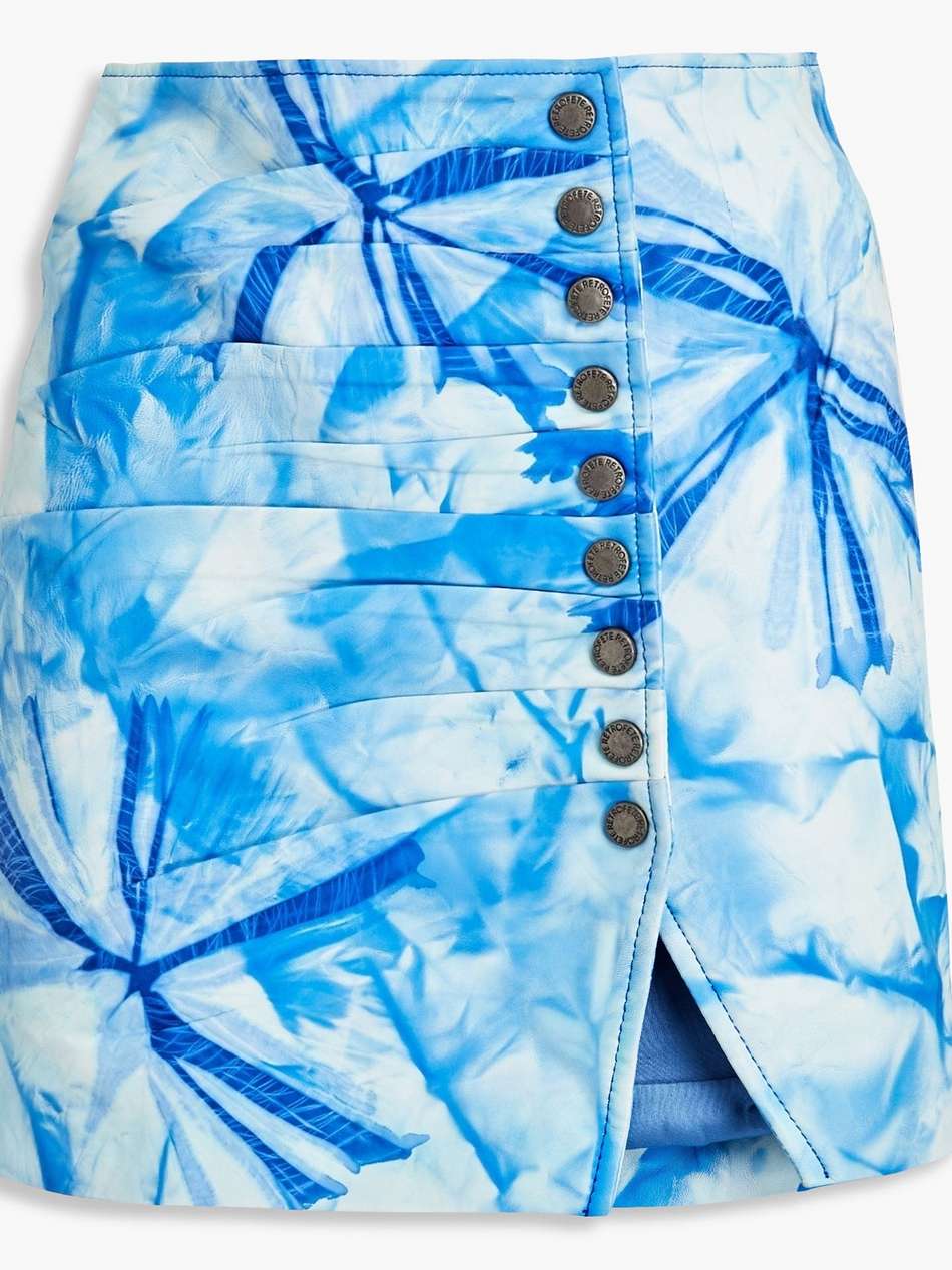 willa pleated printed leather mini wrap skirt
