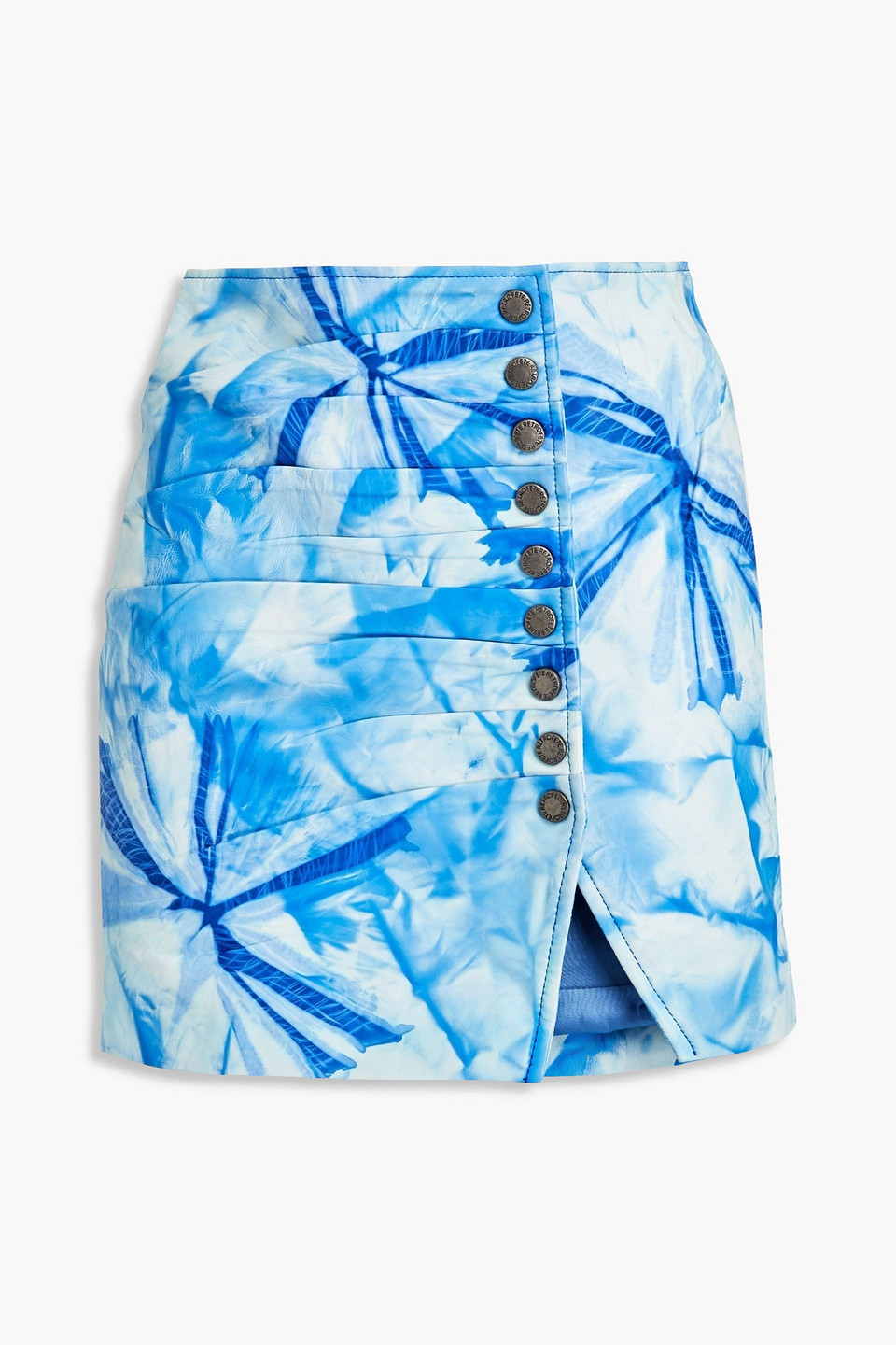 Retrofête Willa pleated printed leather mini wrap skirt