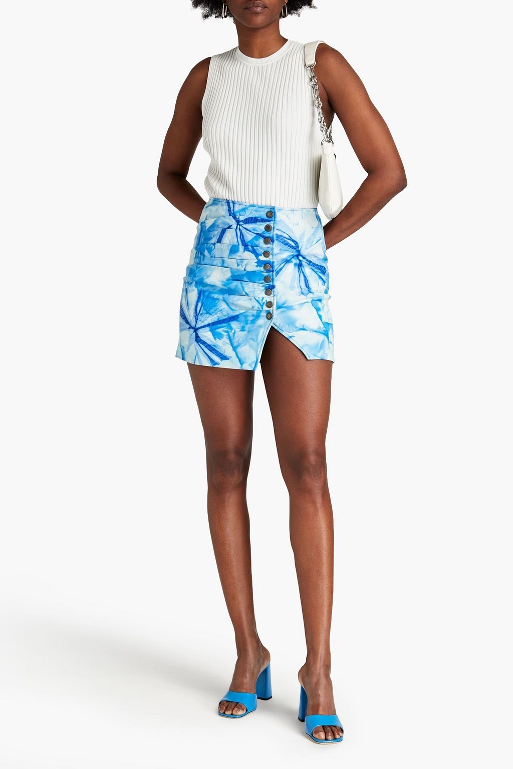 RETROFÊTE Willa pleated printed leather mini wrap skirt