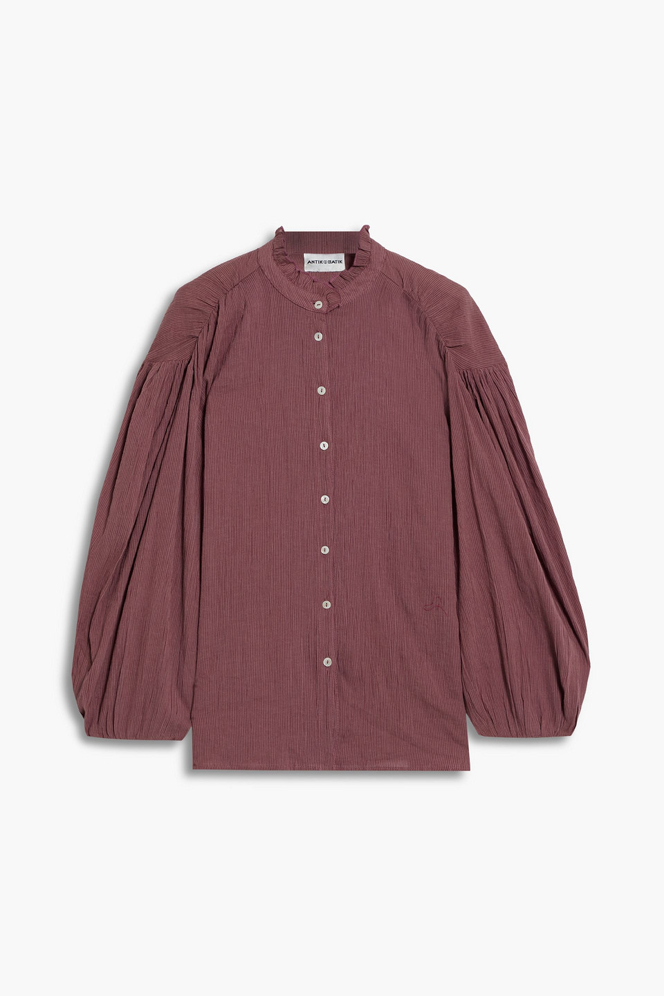 Antik Batik Eugenie gathered striped cotton blouse
