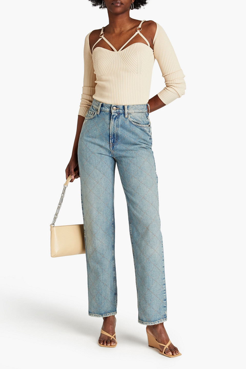 Retroféte Lilou Quilted High-rise Straight-leg Jeans In Light Denim