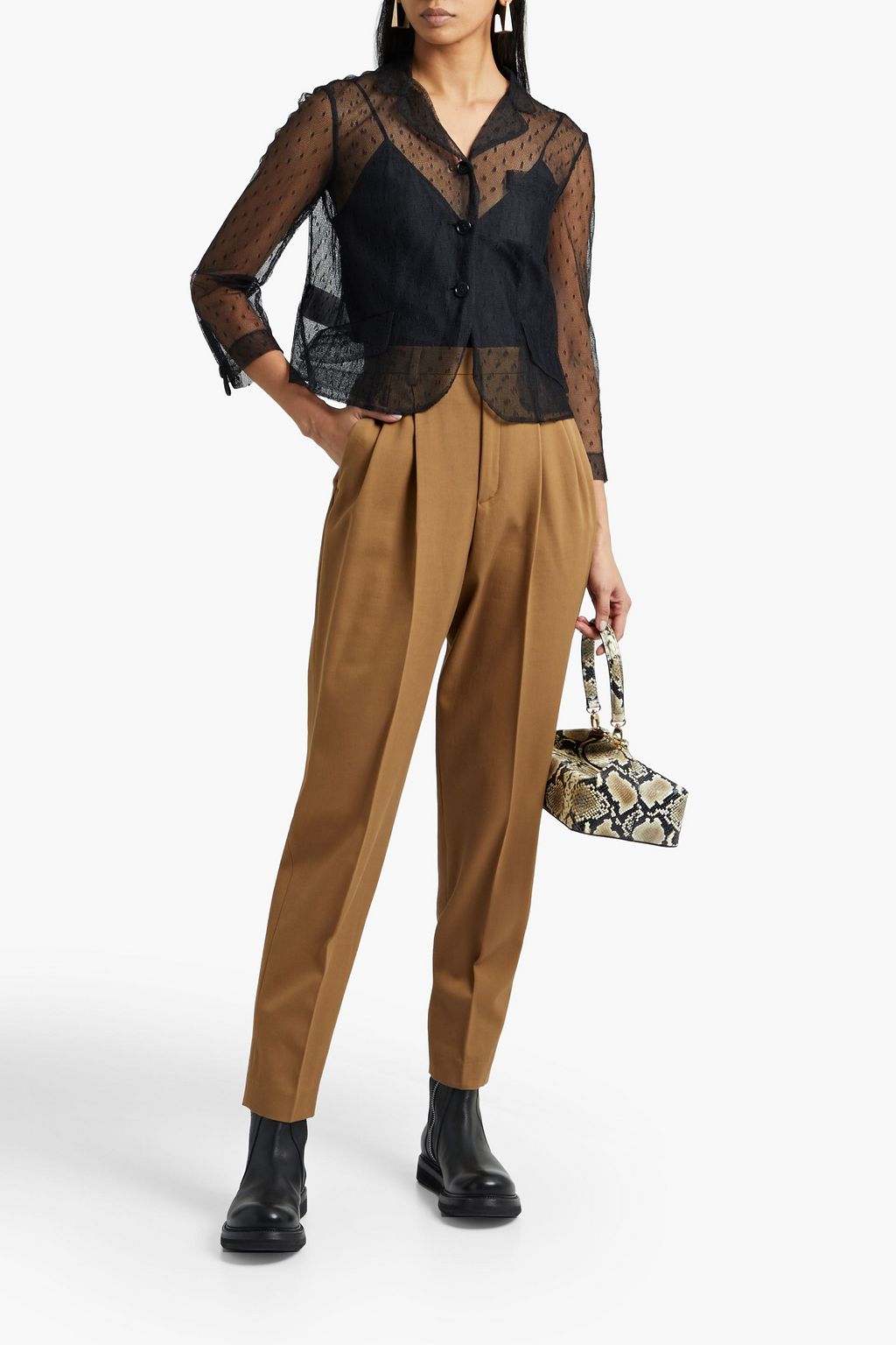 REDVALENTINO Pleated cotton and wool-blend twill tapered pants