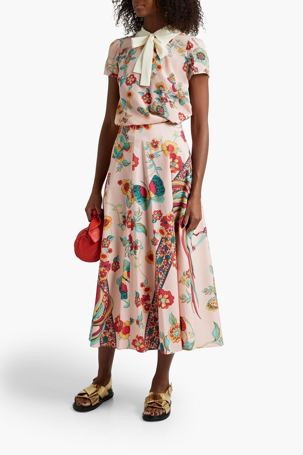 REDVALENTINO Pussy-bow printed silk-chiffon blouse